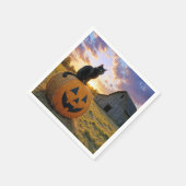 Serviette En Papier Halloween Black Cat On Pumpkin Hay Bale (Coin)