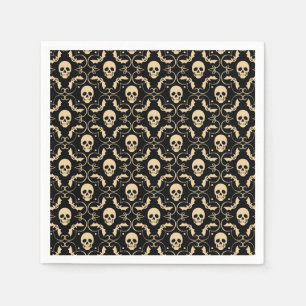 Serviette En Papier Halloween Black & Cream Skuls & Bats Party