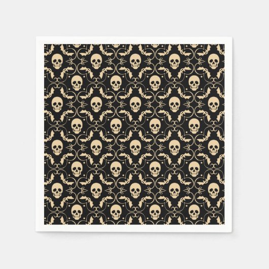 Serviette En Papier Halloween Black & Cream Skuls & Bats Party (Devant)