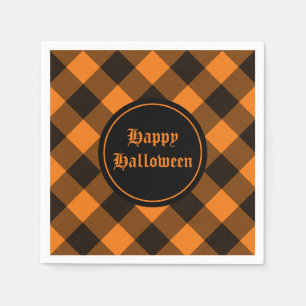 Serviette En Papier Halloween Black Orange En vichy Check Motif