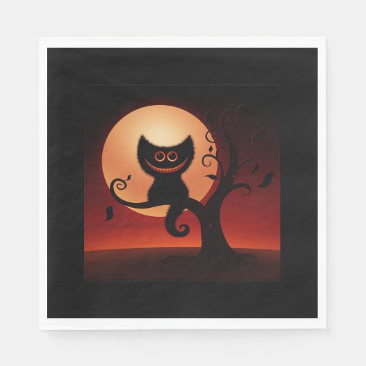 Serviette En Papier Halloween blanc standard déjeuner Napkin/chat (Devant)