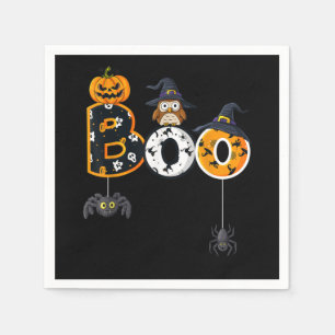 Serviette En Papier Halloween Boo Owl avec sorcière Casquette araignée