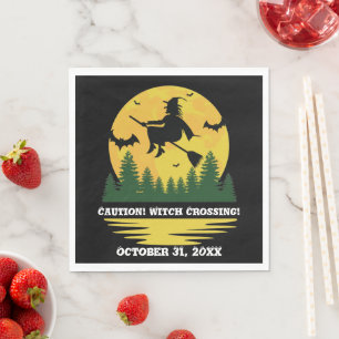 Serviette En Papier Halloween Caution Sorcière Traversée Flying Brooms