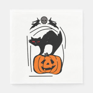 Serviette En Papier Halloween. Chat noir.