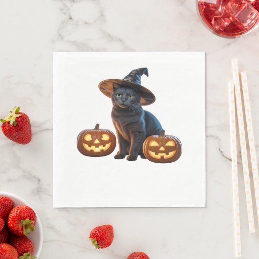 Serviette En Papier Halloween Chat Noir Magic Classic T-Shirt (En situation)