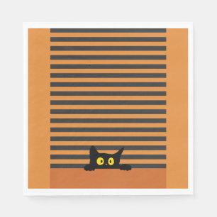 SERVIETTE EN PAPIER HALLOWEEN CHAT NOIR ORANGE ET NOIR
