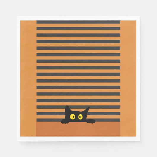 SERVIETTE EN PAPIER HALLOWEEN CHAT NOIR ORANGE ET NOIR (Devant)