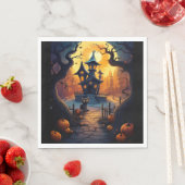 Serviette En Papier Halloween/Chat noir/Sorcière/Assistant Maison tord (En situation)