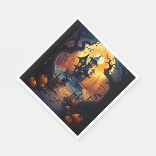 Serviette En Papier Halloween/Chat noir/Sorcière/Assistant Maison tord (Coin)