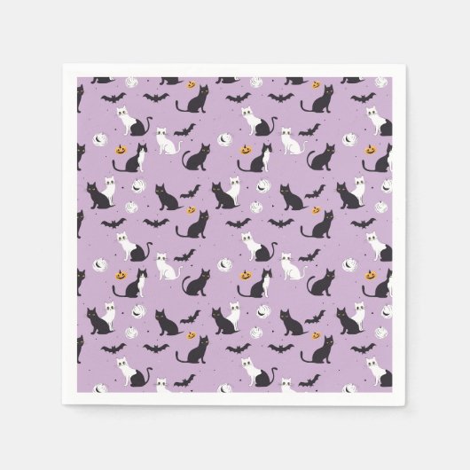 Serviette En Papier Halloween chat violet (Devant)