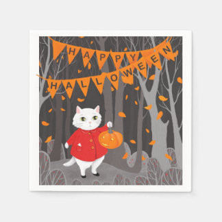 Serviette En Papier Halloween Chaton Mignon & Citrouille d'Hallowe