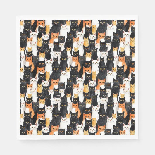 Serviette En Papier Halloween Chats noirs blancs orange (Devant)