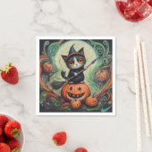 Serviette En Papier Halloween chatte-sorcière et citrouille Hallowee (En situation)