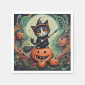 Serviette En Papier Halloween chatte-sorcière et citrouille Hallowee (Devant)