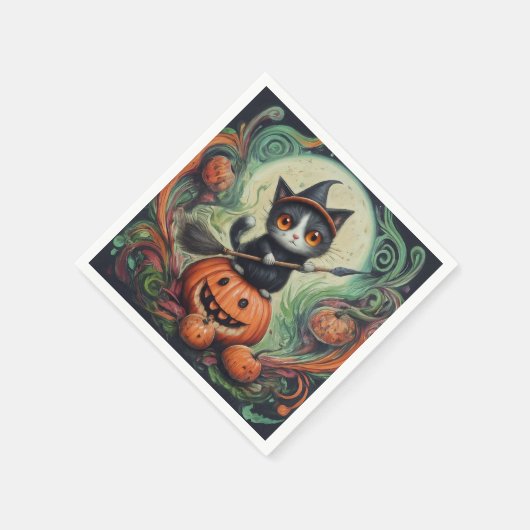 Serviette En Papier Halloween chatte-sorcière et citrouille Hallowee (Coin)