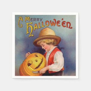 Serviette En Papier Halloween citrouille de sculpture vintage