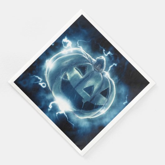 Serviette En Papier Halloween Citrouille noir et bleu effrayant (Coin)