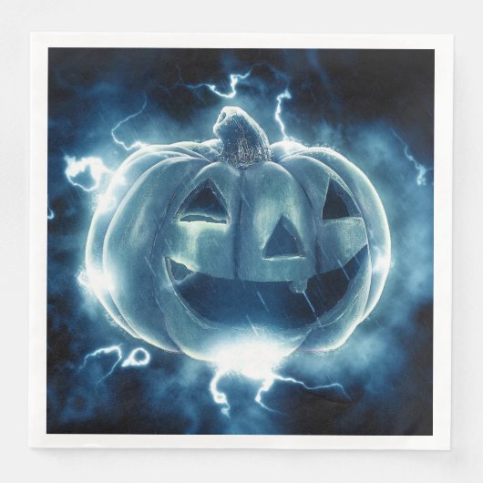 Serviette En Papier Halloween Citrouille noir et bleu effrayant (Devant)