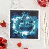 Serviette En Papier Halloween Citrouille noir et bleu effrayant (En situation)