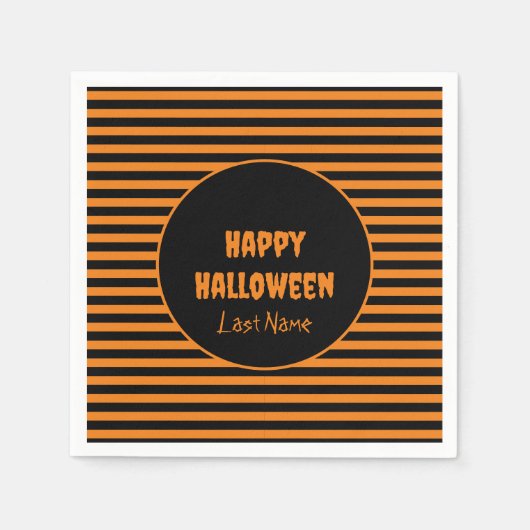 Serviette En Papier Halloween classique orange et noir rayé (Devant)
