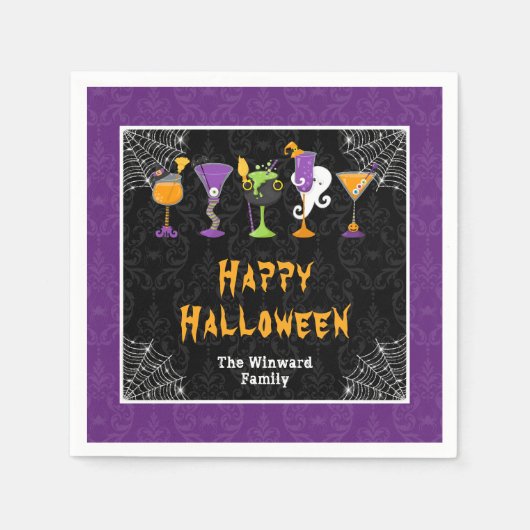 Serviette En Papier Halloween Cocktails and Costumes Party Purple (Devant)