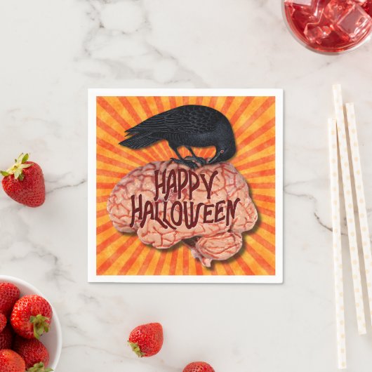 Serviette En Papier Halloween - Corbeau Déplaisant sur le cerveau (En situation)