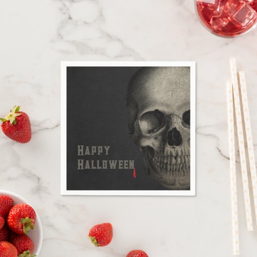 Serviette En Papier Halloween crâne humain Etching noir (En situation)
