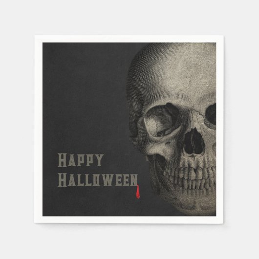 Serviette En Papier Halloween crâne humain Etching noir (Devant)