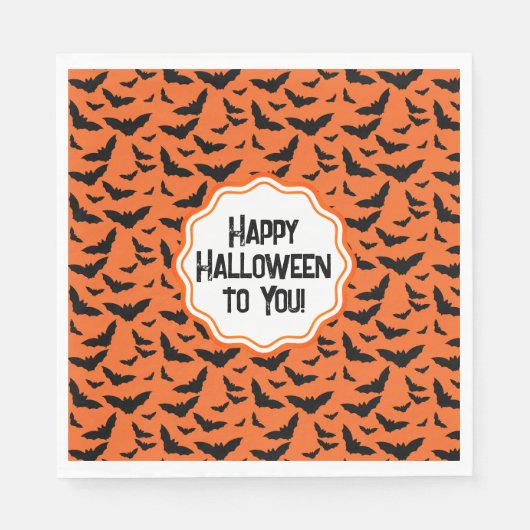 Serviette En Papier Halloween customisée de chauves-souris orange noir (Devant)