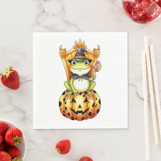 Serviette En Papier Halloween Cute Frog sur Citrouille (En situation)