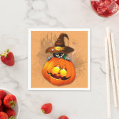 Serviette En Papier Halloween Cute Kitty Witch et ami Citrouille (En situation)