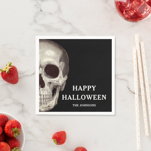 Serviette En Papier Halloween d'adulte à crâne noir (En situation)