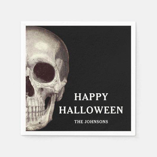 Serviette En Papier Halloween d'adulte à crâne noir (Devant)