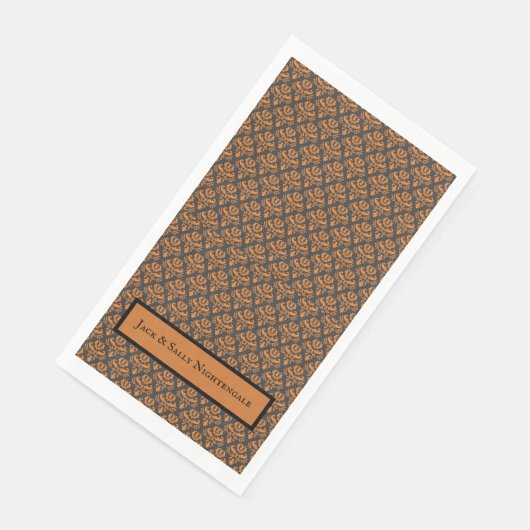 Serviette En Papier Halloween Damask victorien Noir Orange (Coin)