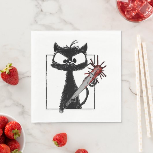 Serviette En Papier Halloween de baseball de chat noir (En situation)