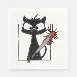 Serviette En Papier Halloween de baseball de chat noir