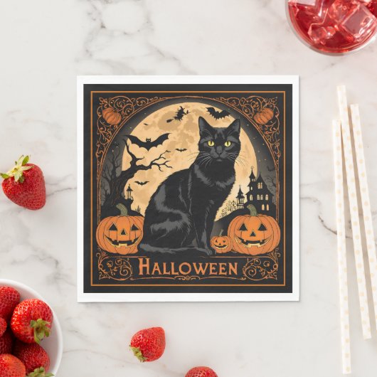 Serviette En Papier Halloween de chat de Kitty noir (En situation)