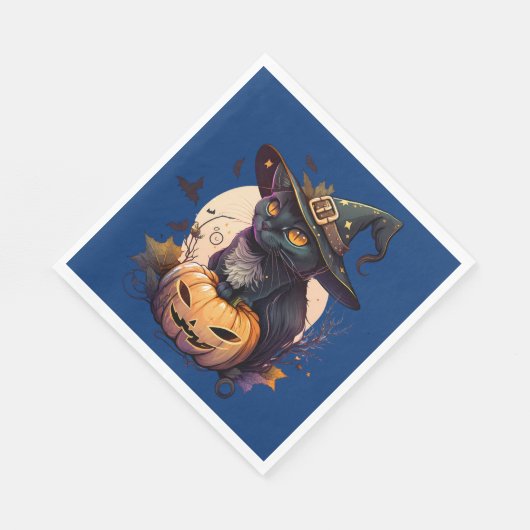 Serviette En Papier Halloween de chats noirs mignons (Coin)