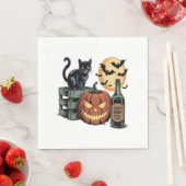Serviette En Papier Halloween de la bière de chat citrouille (En situation)