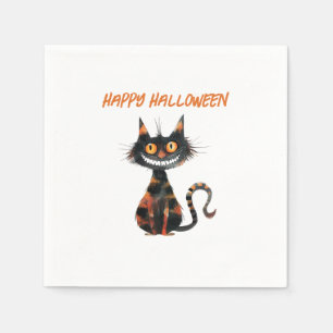 Serviette En Papier Halloween déplaisant de chat noir et orange