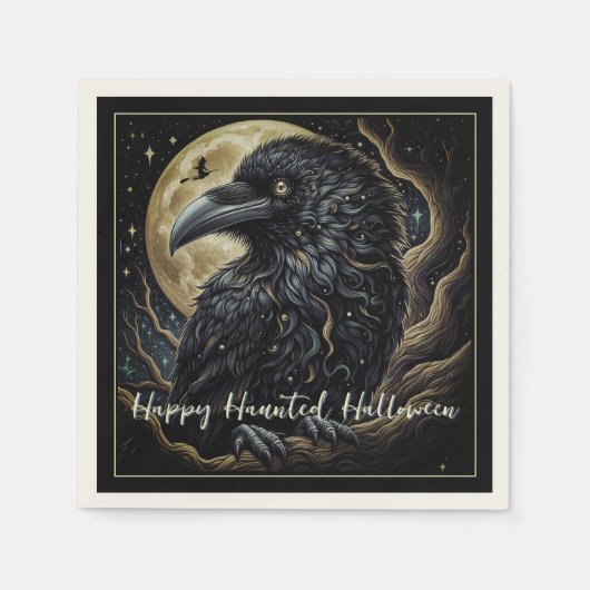 Serviette En Papier Halloween d'oiseaux noirs (Devant)