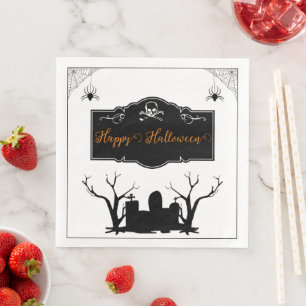 Serviette En Papier Halloween du cimetière   Blanc