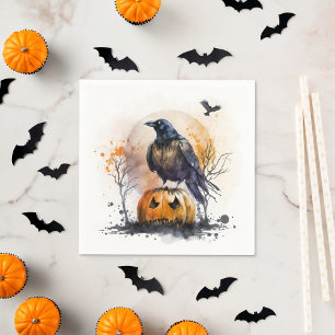 Serviette En Papier Halloween du corbeau d'aquarelle