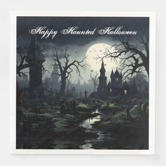 Serviette En Papier Halloween du manoir de sorcières Ghosts (Devant)