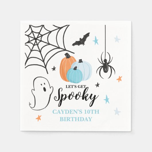 Serviette En Papier Halloween Éffrayant Anniversaire Bleu Citrouilles (Devant)