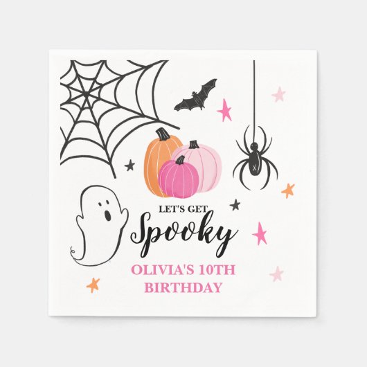 Serviette En Papier Halloween Éffrayant Anniversaire rose Citrouilles (Devant)