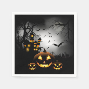 Serviette En Papier Halloween - Éffrayant Citrouille gris lune - All O