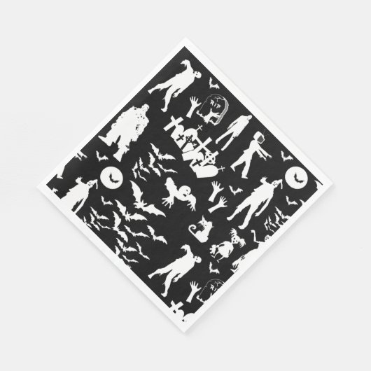 Serviette En Papier Halloween en noir et blanc Zombie Collage (Coin)