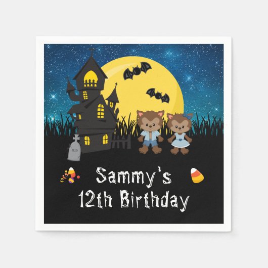 Serviette En Papier Halloween fête d'anniversaire Werewolf Blue (Devant)
