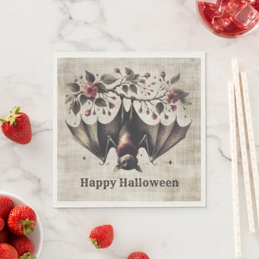 Serviette En Papier Halloween Fleurs roses mal chauve Feuilles verts c (En situation)